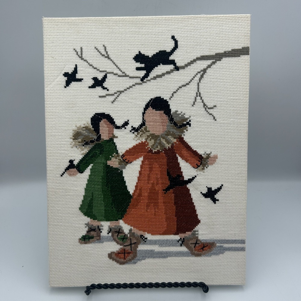 Grandmacore Needlepoint Cross Stitch Alaska Native Eskimo Kuspik Birds Kids Cat